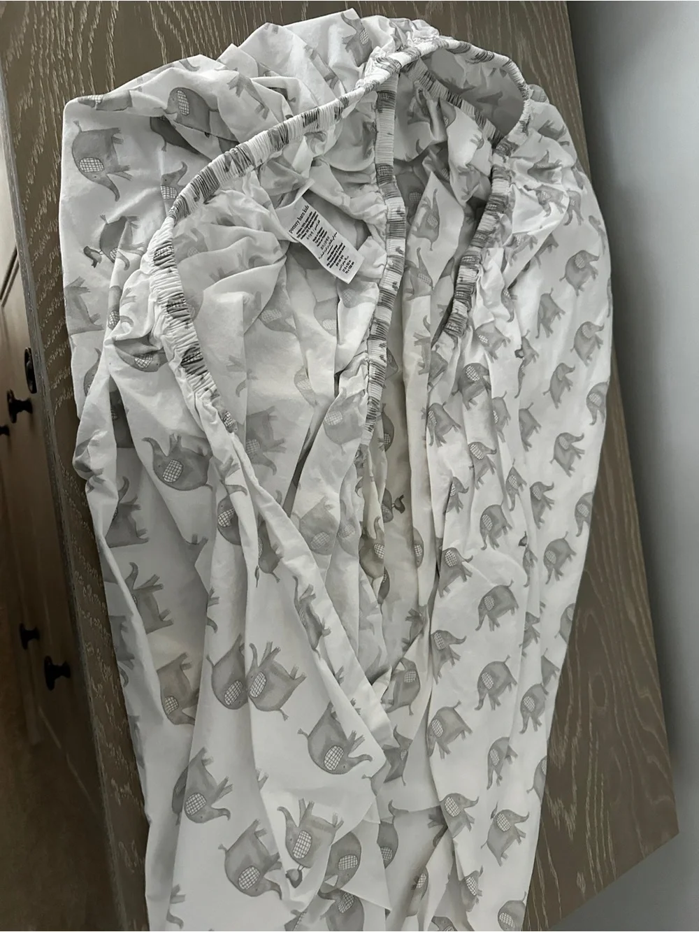 Pottery Barn Kids Gray Elephant Print Baby Crib fitted sheet